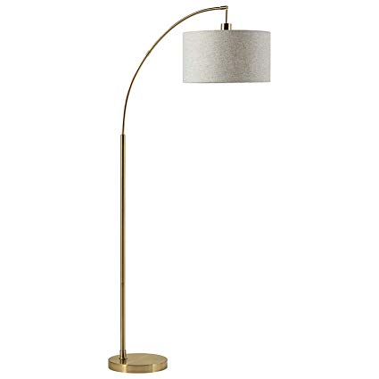 Rivet Modern Arc Floor Lamp with Bulb and Fabric Shade, 69"H, Antique Brass