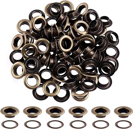 Hilitchi 200Pcs 1/2 Inch - 12mm Bronze Thicken Grommet Eyelets Metal Eyelets with Washers Assortment Kit, Hole Self Backing Eyelet for Bead Cores, Clothes, Leather, Canvas