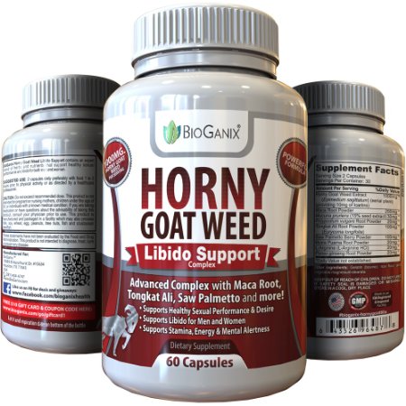 Natural Horny Goat Weed Extract Complex For Men and Women 1000mg - Herbal Libido Enhancement Supplement w Ginseng Maca Root Tongkat Ali Powder Saw Palmetto L-Arginine - Sexual Testosterone Enhancer