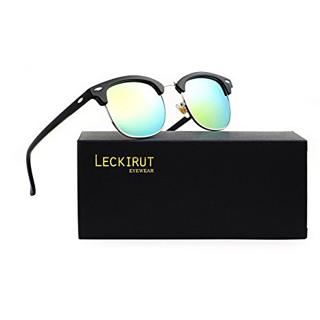 Leckirut Semi Rimless Polarized Sunglasses Women Men Retro Sun Glasses