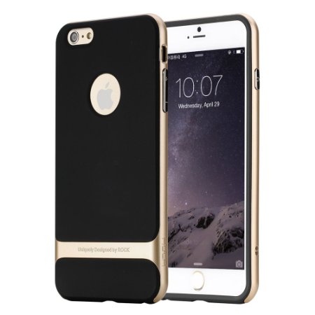 iPhone 6/6s Case, Rock® [Royce] Anti-scratch Drop Protection Ultra Thin Slim Fit Dual Layered Heavy Duty Armor Hybrid Hard PC Soft TPU Protective Case for Apple iPhone 6/6s - Champagne Gold/Black