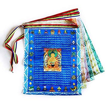 Tibetan Prayer Flags Outdoor Buddhist Meditation Flag 50pcs Satin Wind Horse Lungta Prayer Flags,11x14 inches