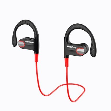 Wireless Bluetooth Earpiece, Honshoop Bluetooth 4.1  Sports Stereo In-ear Headphone Portable with Echo Earbud Sweatproof and HD Mic for Android and iPhone/tablets(Red VS Black)