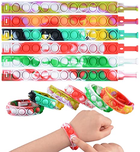 Push Pop Bubble Wristband Fidget Toys, Set of 12 Wearable Autism Special Needs Stress Reliever ,Hand Finger Press Silicone Bracelet Toy for Kids and Adults (Camouflage-12)