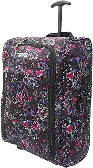 Hand Luggage 50x40x20 Wheeled Lightweight Cabin Easyjet Trolley Bag Case (Hearts)