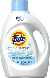 Tide Free & Gentle, HE Turbo Clean Liquid Laundry Detergent 64 loads, 100 fl oz (Pack of 4) (Packaging May Vary)