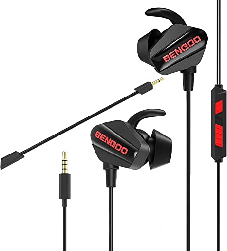 BENGOO G20 Gaming Earbuds, In-Ear Gaming Headset, Gaming Earphones with Dual Microphone for PS4 PS5 PC Xbox One iPhone Super Nintendo Gamecube, Wired Earbuds with Mute and Volume Control, 3.5mm Jack