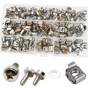 Cage Nut And Screw Washers Square Hole Metric Hardware For Rack Mount Server Shelves Cabinets Assortment Kit M6X16mm ,50Set