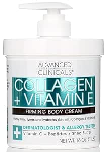 Advanced Clinicals Collagen Cream W/ Vitamin E & Cocoa Butter Firming Body Lotion & Face Moisturizer For Women | Skin Firming & Tightening Crepey Skin Care Treatment | Body Skin Care Products, 16 Oz