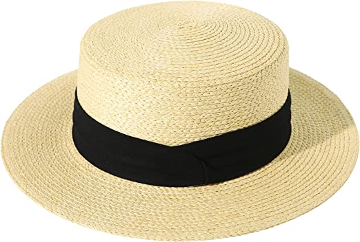 Lanzom Women Men Wide Brim Raffia Straw Boater Hat Fedora Summer Beach Sun Hat Straw Hat for Women