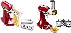 KitchenAid KSMPRA Stand Mixer Attachment Pasta Roller & Cutter, 3-Piece Set, Stainless Steel & Fresh Prep Slicer/Shredder, 1, White