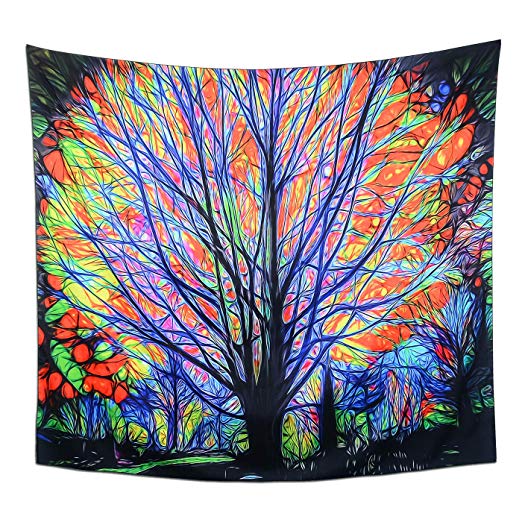 Dreamlike Colourful Life Tree Tapestry Wall Hanging Psychedelic Forest with Birds Wall Tapestry Hippie Bohemian Tapestries Creative Watercolor Wall Decor Art for Bedroom Living Room Dorm 51x59 inches