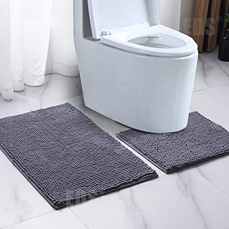 EDS ANTI SLIP Bath Mat LOOP DESIGN Super Soft Water Absorbent Thick MicroFiber BATHTUB SHOWER and BATHROOM (CHARCOAL)