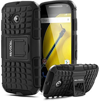 Moto E (2nd Gen) Case, Evocel® Heavy Duty Armor Case with Stand For Motorola Moto E (2nd Generation / 2015 Release) (Cricket / Boost Mobile / Sprint / Verizon / Virgin Mobile) - Evocel® Retail Packaging, Black