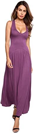 Beyove Women's V-Neck Stretchy Loose Fit Tank Racerback Pleated Casual Sexy Maxi Dress