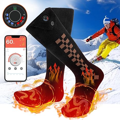 Heated Socks for Men Women 7.4V Rechargeable Battery Electric Socks with Smart APP Temperature Control Heated Socks Women for Outdoor Riding Hunting Hiking Camping Skiing Warm Winter Socks