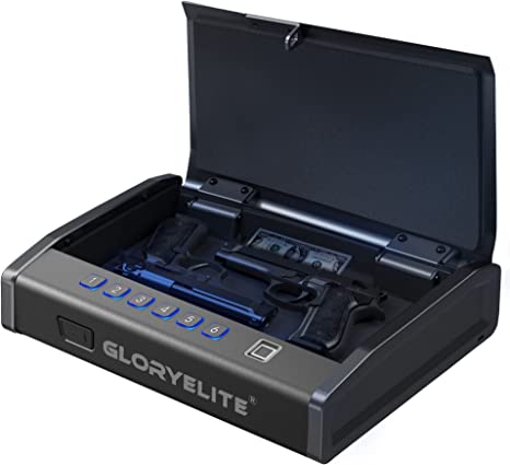 GLORYFIRE Gun Safe - Biometric Gun Safe for Handgun - Quick Access Fingerprint Gun Safe - Auto Open Lid Handgun Safe with USB C Charging and Battery Power Supply