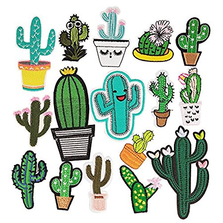 Dandan DIY Kid Embroidered Patch Cactus Sew On/Iron On Patch Applique Clothes Dress Plant Hat Jeans Sewing Flowers Applique Diy Accessory (Cactus)