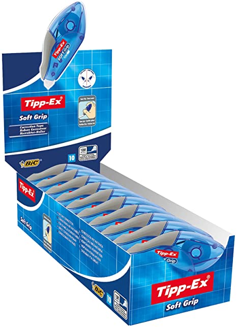 Tipp-Ex 895933 Soft Grip Correction Tape Roller 5mmx10m Ref 895933 [Pack 10], white