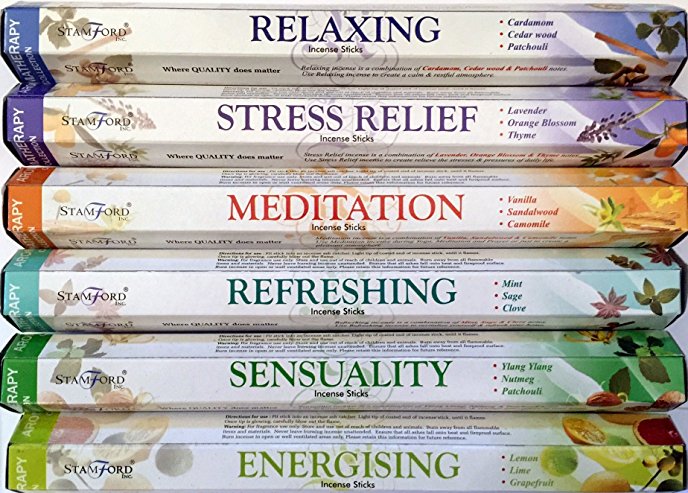 120 Sticks of Stamford Premium Aromatherapy Hex Range Incense Sticks - Relaxing, Stress Relief, Meditation, Refreshing, Sensuality & Energising Incense gift pack.