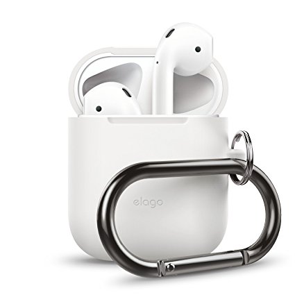 elago AirPods Hang Case [White] - [Extra Protection][Perfect Fit][Hassle Free][Added Carabiner] - for AirPods Case
