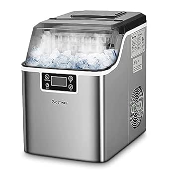 COSTWAY Stainless Steel Ice Maker, 18kg/24H, 24pcs Ice Cubes Ready in 15 Mins, Automatic Self-Cleaning Ice Cube Making Machine with Ice Scoop and Basket