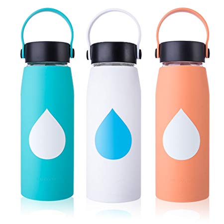 MIUCOLOR Glass Water Bottle - Silicone Protective Sleeve Large Glass Water Bottles for Home Sports and Outdoor