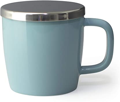 FORLIFE Dew Glossy Finish Brew-In-Mug with Basket Infuser &"Mirror" Stainless Lid 11 oz. (Turquoise)