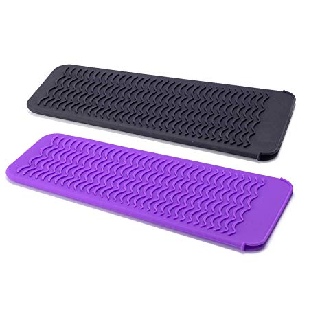 ZAXOP 2 Pack Heat Resistant Silicone Mat Pouch for Flat Iron, Curling Iron,Hair Straightener,Hair Curling Wands,Hot Hair Tools (PURPLE & BLACK)