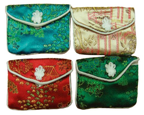 Assorted Asian brocade jewelry pouches with snap closure - set of 4