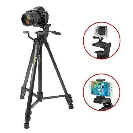 Tripod iKross 61-inch Professional Light Weight DSLR Tripod with Smartphone  Gopro Adapters and Carrying Bag