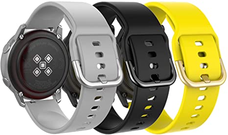 MoKo Band Compatible with Samsung Galaxy Watch 4,Watch 4 Classic/Galaxy Watch Active 2,Active/Galaxy Watch 41mm/vivoactive 3, [3-Pack] 20mm Silicone Replacement Sport Strap - Gray&Black&Yellow