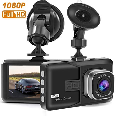 Dash Cam, Dash Camera for Cars with Full HD 1080P 170 Degree Super Wide Angle Cameras, 3.0" TFT Display, G-Sensor, Night Vision, WDR, Loop Recording