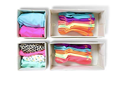 Adorn Home Essentials| Foldable Fabric Organizer Boxes | Drawer, Closet, Dresser Organizers| 4-Piece Set | Beige Color