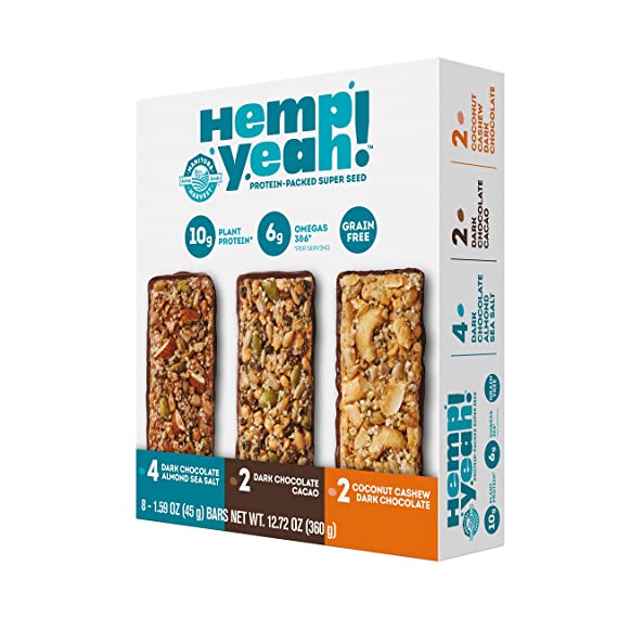 Manitoba Harvest Hemp Yeah! Bars Variety Pack (8 Bars), 10g Plant Protein, Grain Free, Gluten Free, 6g Omegas 3&6, Healthy Granola bar Alternative