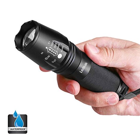 Ledeak 1200 Lumens XM-L2 LED Torch,Adjustable Focus CREE LED Flashlight with 5 Light Modes Water Resistant Handheld Torch for Indoor and Outdoor Camping Hiking