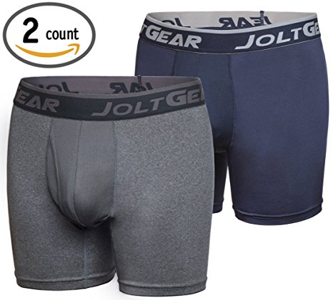 Men’s Performance Underwear Boxer Briefs, 6” Inseam, 2 Pack Includes Laundry Bag
