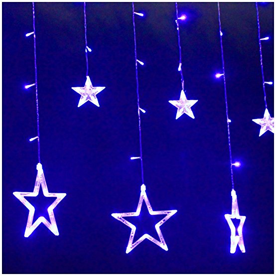 HaloVa String Lights, Star String Curtain Lights, Five Pointed Star Icile Fairy Starry light for Wedding, Holiday Party Home Garden Christmas New Year 2018 decoration, 12 Stars Blue, 110V Plug