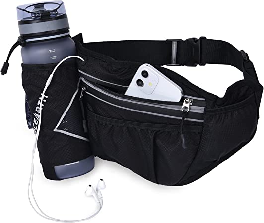 PACEARTH Hydration Running Water Bottle Belt, 7-Pocket Running Fanny Pack with Water Bottle Holder for Men Women Reflective Running Belt for Men Women - Fit All Phones(Bottle Not Included)