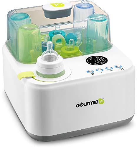 Gourmia Jr. Digital Baby Bottle Sterilizer and Bottle Warmer, 4- and 6-Bottle Sterilizing Chamber, Water Bath Warmer, Digital Touch Display, Nonstick Heating Plate, JBS500, ETL-Certified