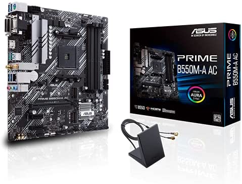 ASUS Prime B550M-A AC AMD AM4 (3rd Gen Ryzen™) Micro ATX Motherboard (PCIe 4.0, WiFi, ECC Memory, 1Gb LAN, HDMI 2.1/D-Sub, 4K@60HZ, Addressable Gen 2 RGB Header and Aura Sync)