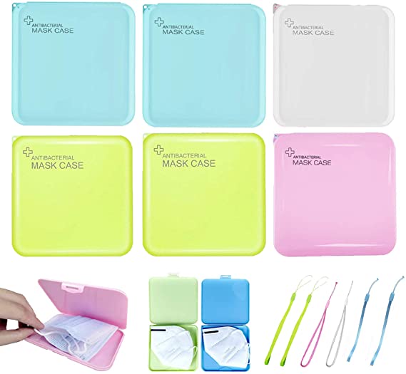 6 Pcs Portable Face Mask Storage Box, Face-mask Organizers Storage Case with Lanyard for Adults Kids Women and Men