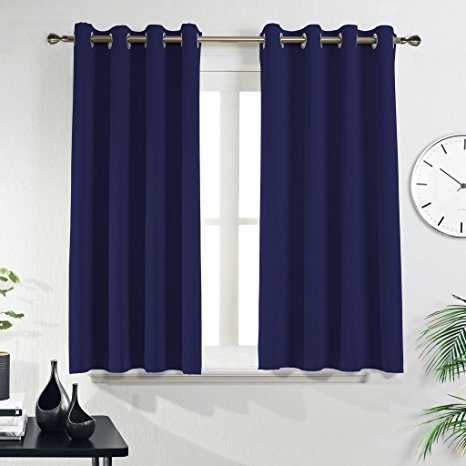 Ponydance Halloween Christmas Halloween Christmas Thermal Insulated Room Darkening Top Eyelet Solid Blackout Curtains for Girls Room, 52"x54"(2 panels, Royal Mixed Navy Blue)