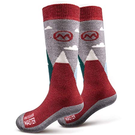 OutdoorMaster Kids Ski Socks - Merino Wool Breathable Blend, Over The Calf (OTC) with Non-Slip Cuff, Sizes 7-11.5 - 12-4 - for Boys and Girls (1 Pair or 2 Pair)