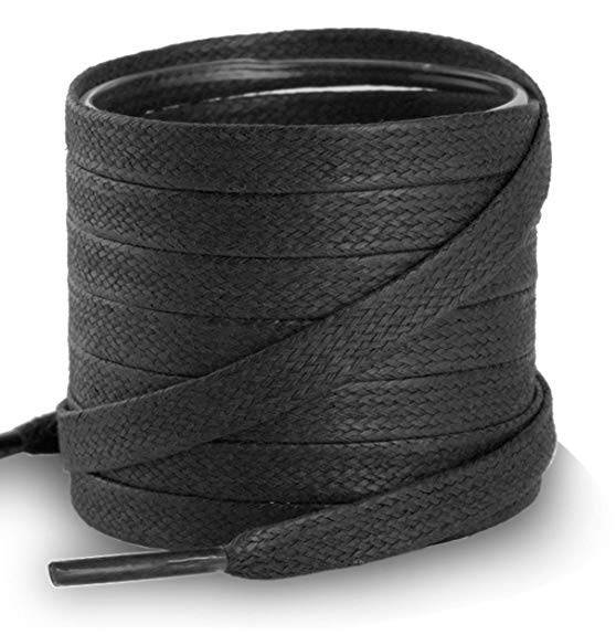 Shoemate Flat Waxed Cotton Shoe Laces for Boots & Dress Shoes with 4 Shoelace Tip Aglets