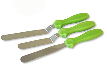 Craftit Edibles 3Pcs Cake Decorating Icing Spatulas. Stainless Steel 2 angled 1 Straight (9"-11")