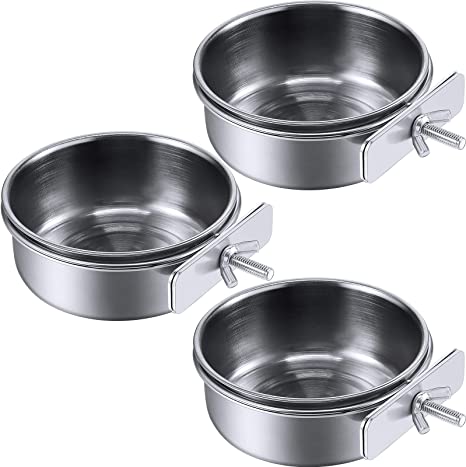 Boao 3 Pieces Bird Feeding Dish Cups Stainless Steel Parrot Feeding Cups Animal Cage Water Food Bowl Bird Cage Cups Holder with Clamp Holder for Bird Parrot Water Food Dish Feeder (S)