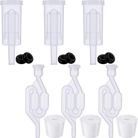 3-Piece BPA-Free Plastic Airlock and S Shape Bubble Airlocks with Black Silicone Fermenter Lid Grommets 5/8" OD and 3/8" ID, 6 Hole Rubber Airlock Stopper Plug for Beer Wine Making, Set of 15 Pieces