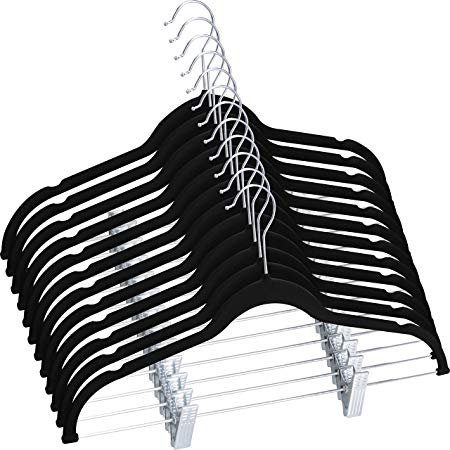 Utopia Home Velvet Skirt Hangers with Clips 72 Pack - Non Slip Velvet Clothes Hangers with Notches for Pants and Coat - Slim and Heavy Duty with 360 Degree Swivel Hook - Black