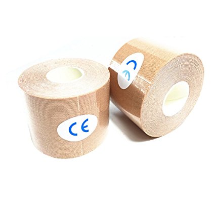 Kinesiology Tape for Athletes,2" x 16.5' per Roll Uncut,Athletic Taping for Shin Splints, Shoulder,Knee and Muscle,Physio Therapeutic Aid,Includes Emergency Survival Whistle (Beige)